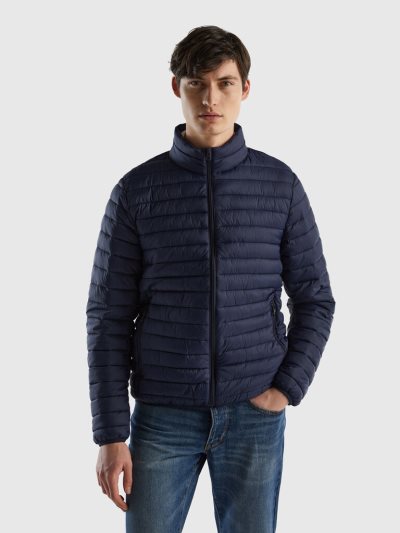 Dark Blue Men's Benetton Padded Recycled Wadding Puffer Jackets | AU701748