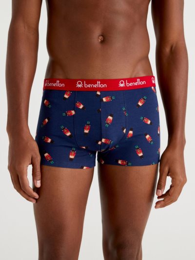 Dark Blue Men's Benetton Patterned Stretch Cotton Boxers | AU917135