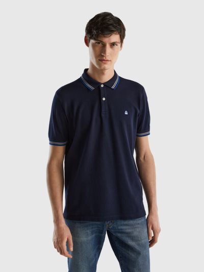 Dark Blue Men's Benetton Short Sleeve Stretch Cotton Polo Shirts | AU152881