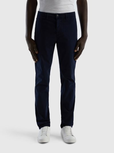 Dark Blue Men's Benetton Slim Fit Chinos | AU739574