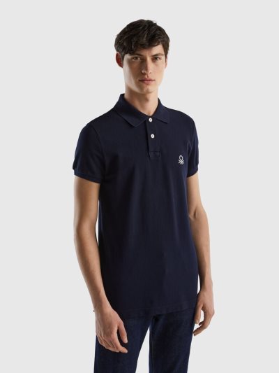 Dark Blue Men's Benetton Slim Fit Short Sleeve Polos | AU879245