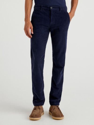 Dark Blue Men's Benetton Velvet Slim Fit Chinos | AU964727