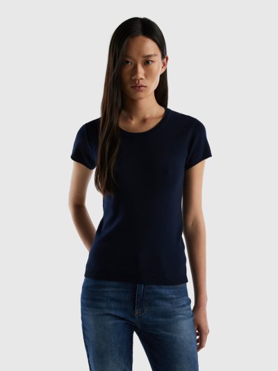 Dark Blue Women's Benetton 100% Cotton Short Sleeve Sweaters | AU360689