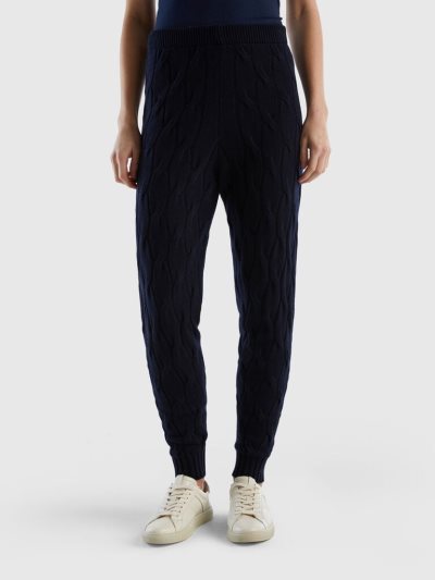 Dark Blue Women's Benetton Cable Knit Trousers | AU299083