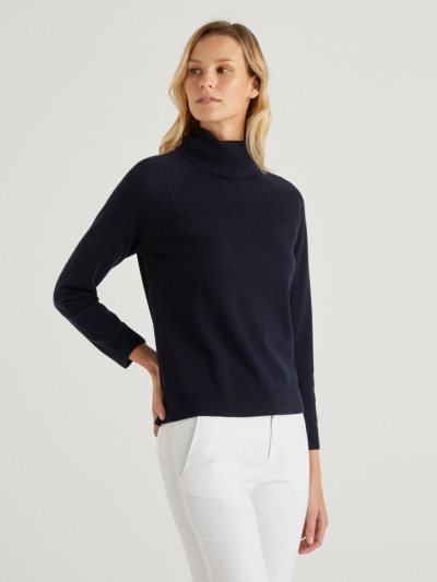 Dark Blue Women's Benetton Cashmere And Wool Blend Turtleneck High Neck Sweaters | AU854056