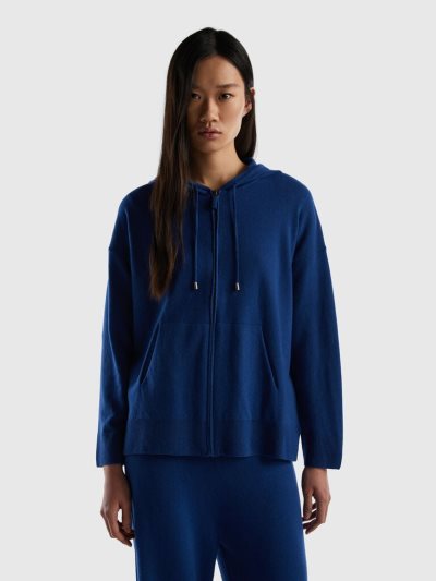 Dark Blue Women's Benetton Cashmere Blend Hood Crew Neck Sweaters | AU272296