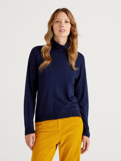 Dark Blue Women's Benetton Cotton And Modal® Turtleneck High Neck Sweaters | AU395279