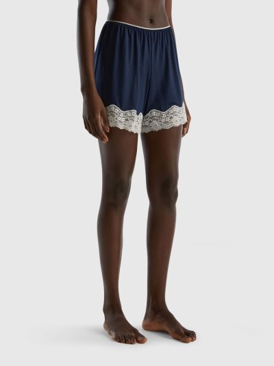 Dark Blue Women's Benetton Flowy Lace Shorts | AU146070