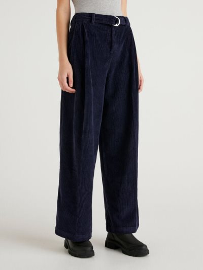 Dark Blue Women's Benetton Jccxucb Oversized Velvet Trousers | AU455934