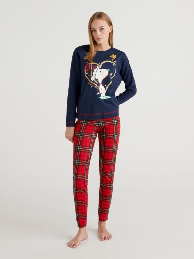 Dark Blue Women's Benetton Peanuts Tartan Trousers Matching Sets | AU671306