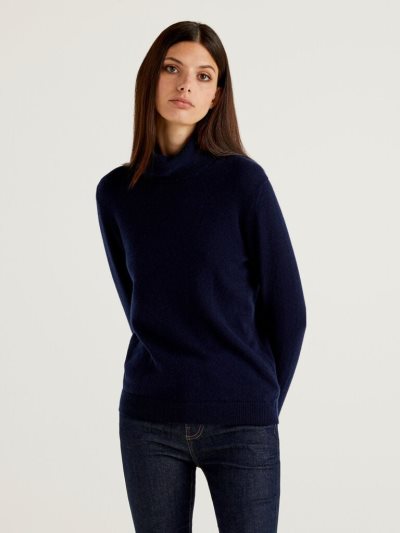 Dark Blue Women's Benetton Pure Cashmere Turtleneck High Neck Sweaters | AU186469