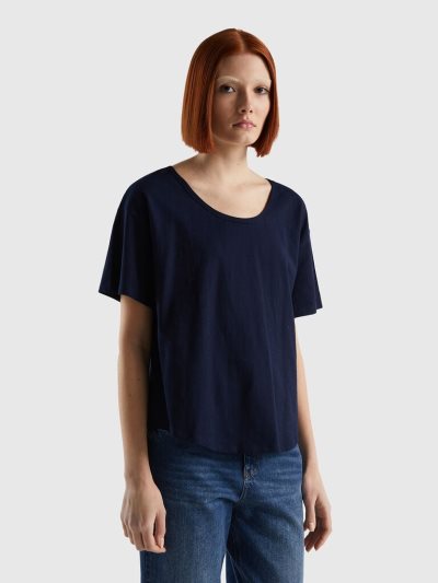 Dark Blue Women's Benetton Short Sleeve Lightweight Cotton T Shirts | AU738987