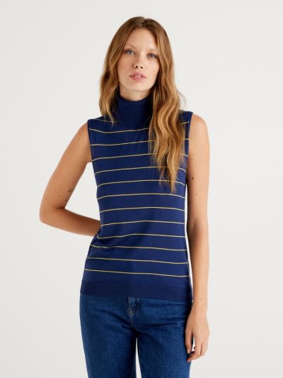 Dark Blue Women's Benetton Sleeveless Cashmere Blend Turtleneck Sweaters | AU047618