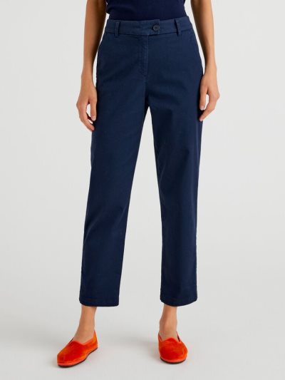 Dark Blue Women's Benetton Stretch Cotton Chino Trousers | AU632253