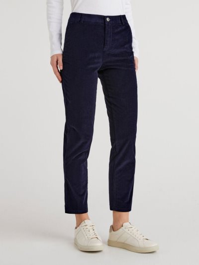 Dark Blue Women's Benetton Stretch Velvet Chinos | AU896561