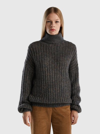 Dark Blue Women's Benetton Wool Blend Turtleneck High Neck Sweaters | AU788730