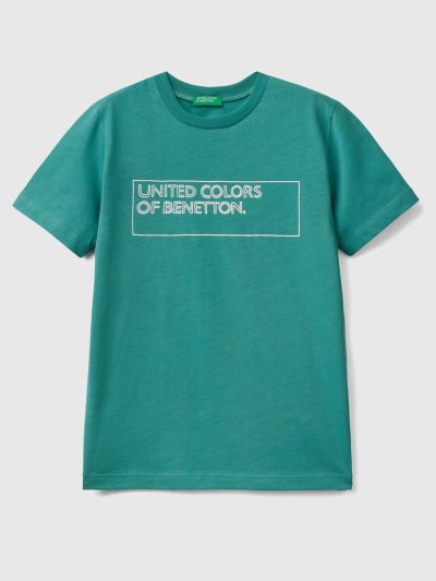 Dark Green Kids' Benetton 100% Cotton Logo Short Sleeve T-shirts | AU384092