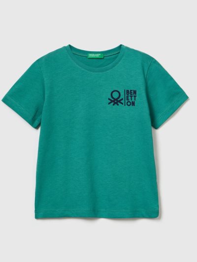 Dark Green Kids' Benetton 100% Cotton Logo Short Sleeve T-shirts | AU735801