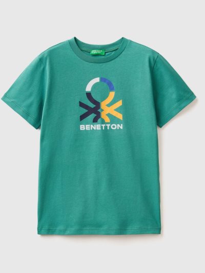 Dark Green Kids' Benetton 100% Organic Cotton Short Sleeve T-shirts | AU505915