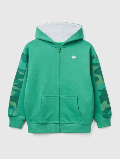 Dark Green Kids' Benetton Camouflage Sleeves Hoodie | AU495065