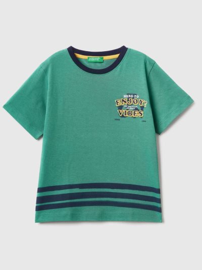 Dark Green Kids' Benetton Print And Patches Short Sleeve T-shirts | AU532524