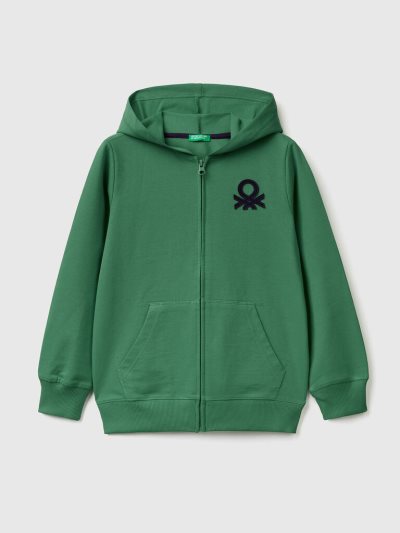 Dark Green Kids' Benetton Zip-up Hoodie | AU787139