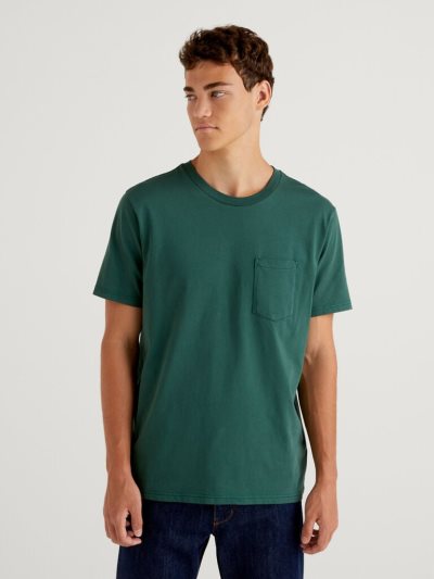 Dark Green Men's Benetton 100% Cotton Pocket Short Sleeve T-shirts | AU063887