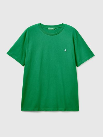 Dark Green Men's Benetton 100% Organic Cotton Basic Short Sleeve T-shirts | AU940296