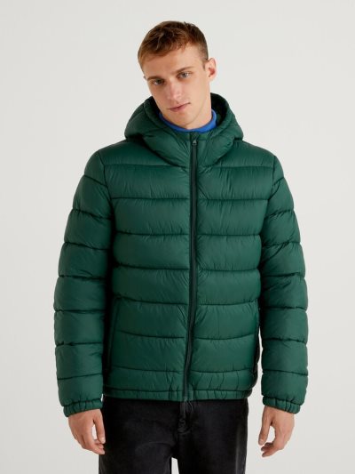 Dark Green Men's Benetton Padded 3d Wadding Puffer Jackets | AU109624