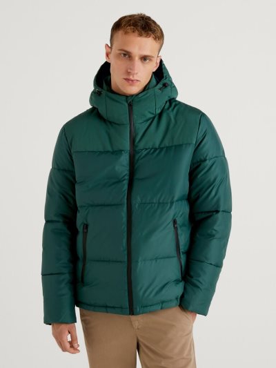 Dark Green Men's Benetton Puffer Hood Padded Jackets | AU142104