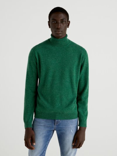 Dark Green Men's Benetton Pure Merino Wool Turtleneck High Neck Sweaters | AU085186