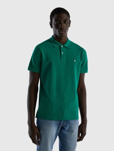 Dark Green Men's Benetton Regular Fit Short Sleeve Polos | AU828299