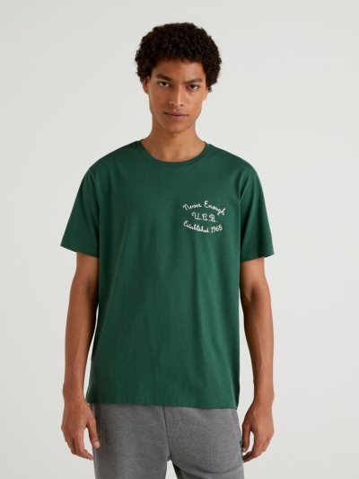 Dark Green Men's Benetton Relaxed Fit Embroidery Short Sleeve T-shirts | AU688825