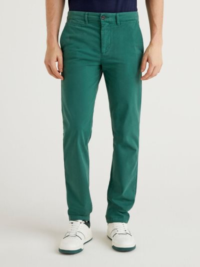 Dark Green Men's Benetton Slim Fit Chinos | AU955413