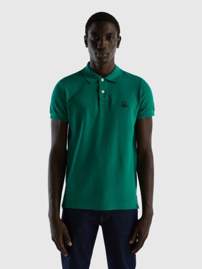 Dark Green Men's Benetton Slim Fit Short Sleeve Polos | AU991436