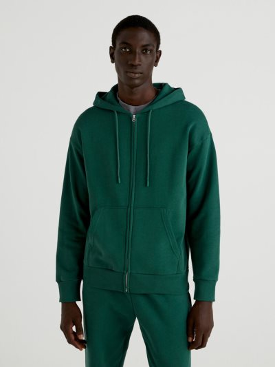 Dark Green Men's Benetton Warm Zip Hoodie | AU506360