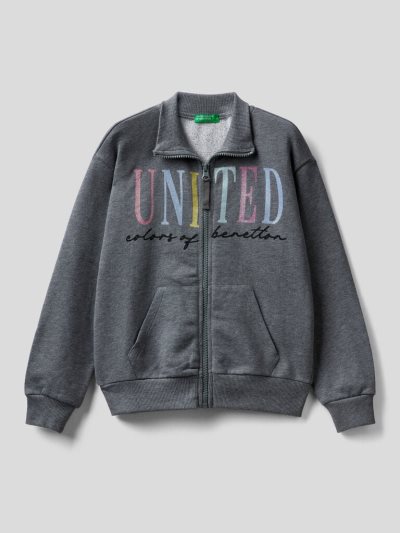 Dark Grey Kids' Benetton 100% Cotton Zip Sweatshirt | AU590484