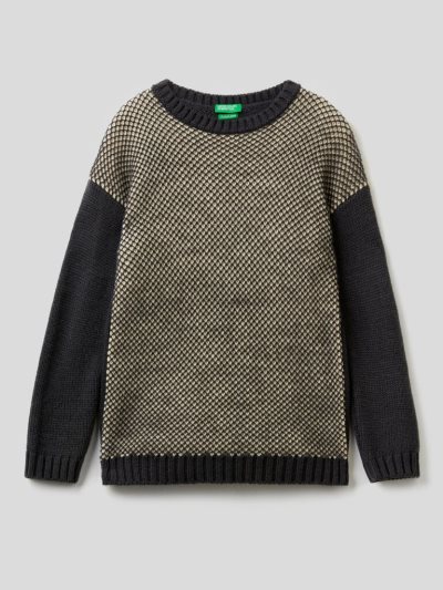 Dark Grey Kids' Benetton Crew Neck Mesh Sweaters | AU972378