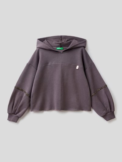 Dark Grey Kids' Benetton Cropped Jeweled Details Hoodie | AU268821