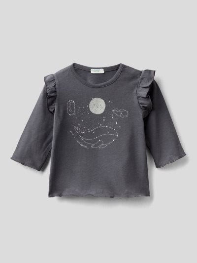 Dark Grey Kids' Benetton Glitter Print T Shirts | AU140199