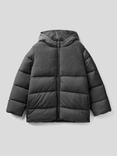 Dark Grey Kids' Benetton Long Nylon And Fur Padded Jackets | AU869558