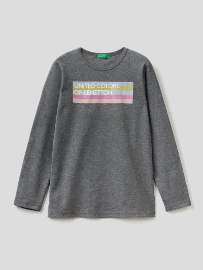 Dark Grey Kids' Benetton Long Sleeve Glitter Print T Shirts | AU329383