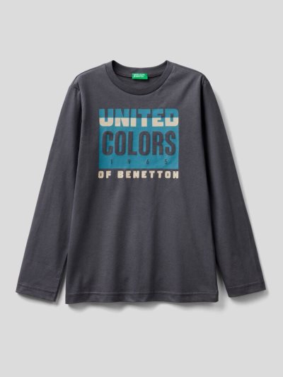 Dark Grey Kids' Benetton Long Sleeve Organic Cotton T Shirts | AU740365