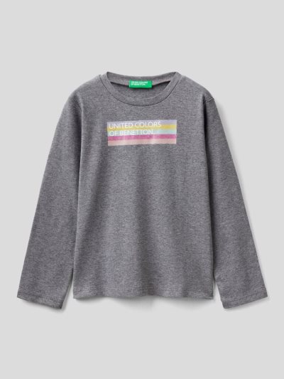 Dark Grey Kids' Benetton Long Sleeve Organic Cotton T Shirts | AU781298