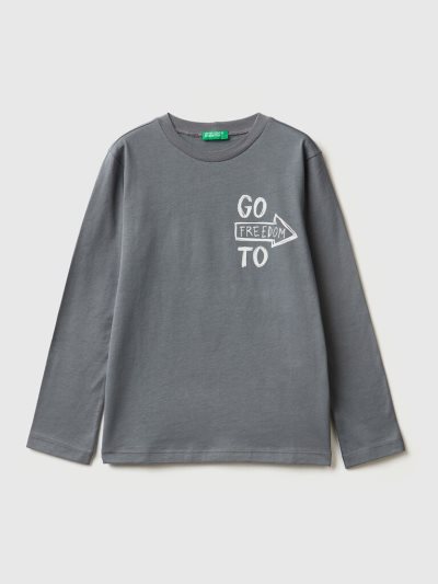 Dark Grey Kids' Benetton Long Sleeve Print T Shirts | AU183329