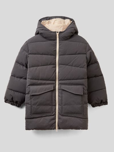 Dark Grey Kids' Benetton Longline Hood Padded Jackets | AU362974