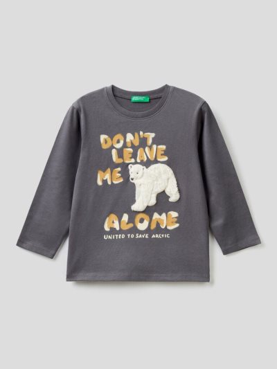 Dark Grey Kids' Benetton Patch Warm Cotton Long Sleeve T-shirts | AU635960