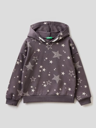 Dark Grey Kids' Benetton Patterned Hood Hoodie | AU593962