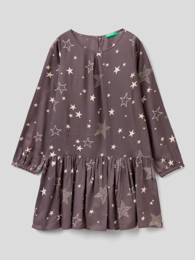 Dark Grey Kids' Benetton Patterned Sustainable Viscose Dress | AU071043