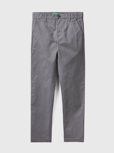 Dark Grey Kids' Benetton Stretch Cotton Slim Fit Chinos | AU906075